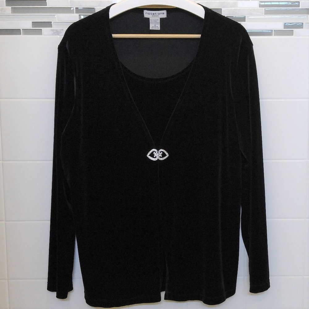 Notations Black Velvet Sweater Clip Top w/ Shell